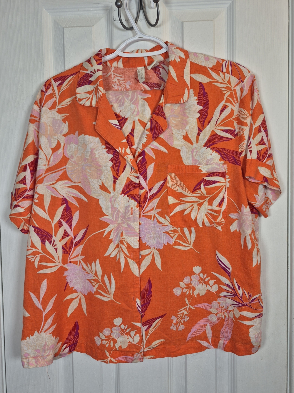 Cynthia Rowley Linen Blend Tropical Floral Pajama Short Set Orange Size Large - Picture 2 of 9